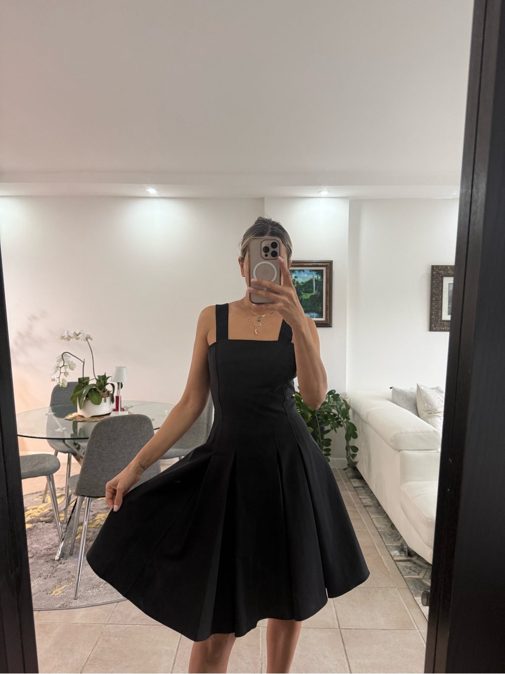 A/X Armani Exchange Black Square-Neck Fit & Flare Midi Dress - Picture 3 of 8
